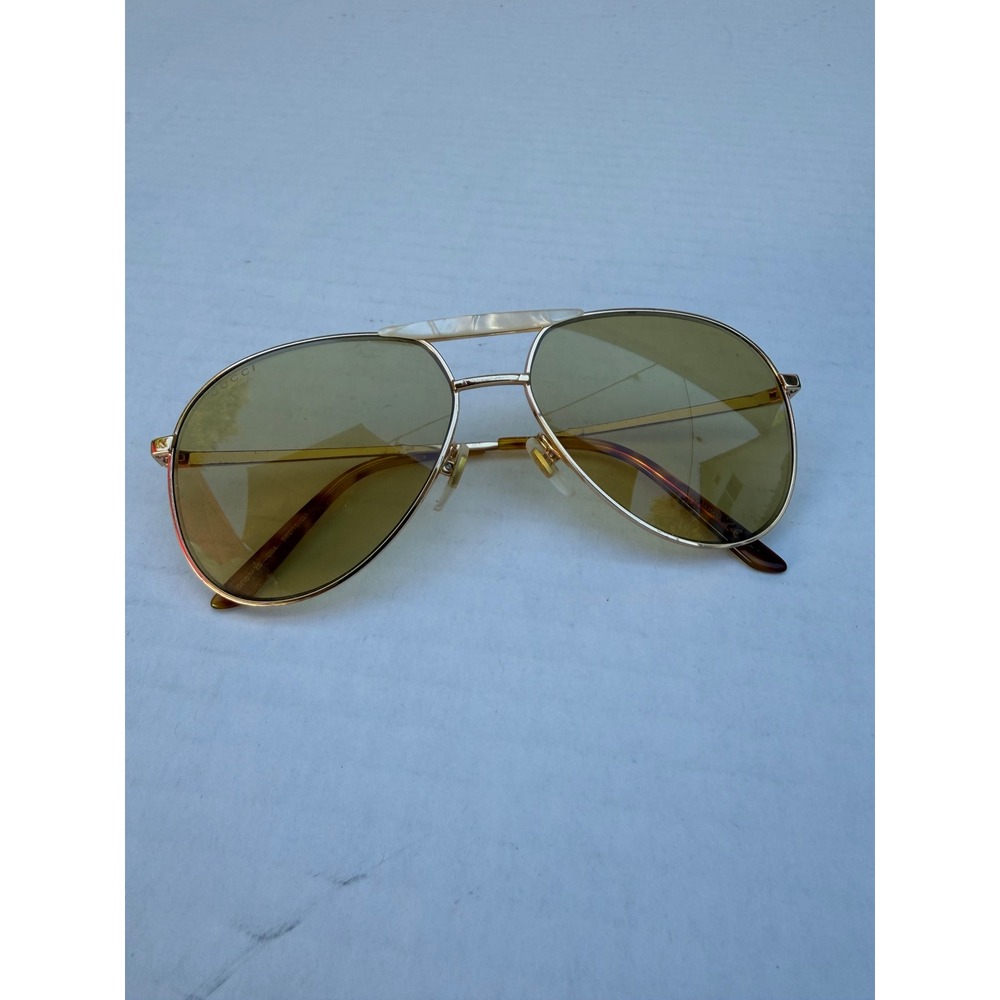 Gucci GG0242S 004 Gold Aviator Sunglasses Yellow Lens Made in Japan 59-15-145
